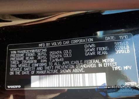 2011 Volvo Xc90 3.2 из США, поврежденный, VIN YV4952CY9B1587346